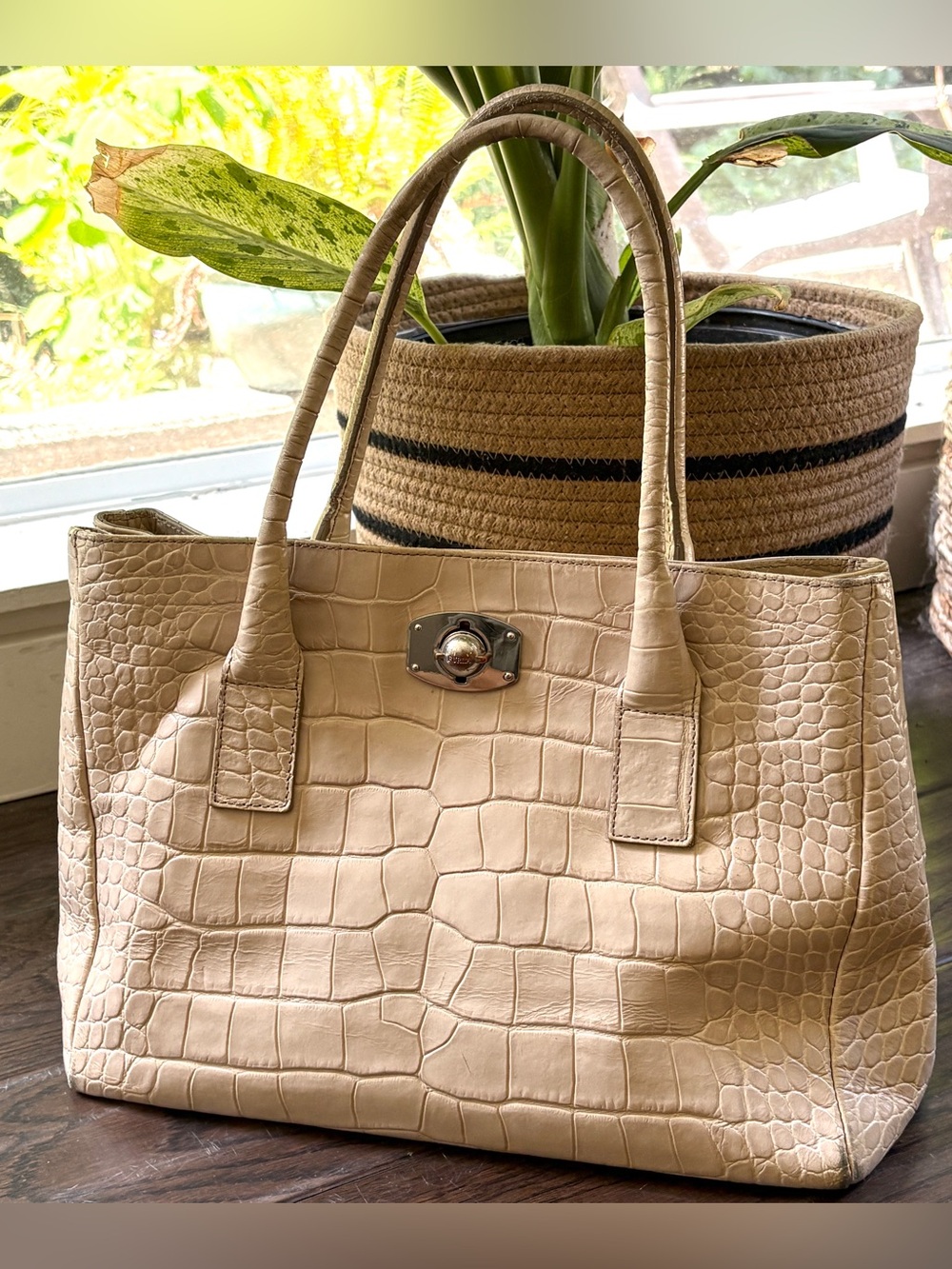 Furla croc effect leather handbag
